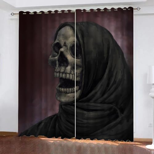 HABEAT 3D Totenköpfe Vorhang Abdunkelnde Gotisch Polyester Vorhänge mit ösen 2er Set Gardinen Blickdicht Verdunkelungs Geräuschreduzierung für Schlafzimmer Wohnzimmer B 234 X H 137 cm（Stil 3-6） von HABEAT