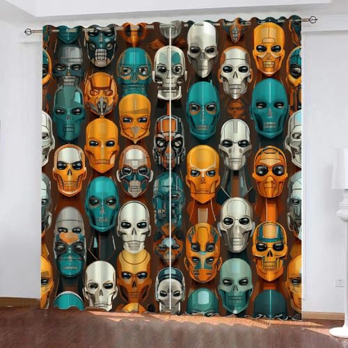 HABEAT 3D Totenköpfe Vorhang Abdunkelnde Schädel Polyester Vorhänge mit ösen 2er Set Gardinen Blickdicht Verdunkelungs Geräuschreduzierung für Schlafzimmer Wohnzimmer B 220 X H 215 cm（Stil 1-3） von HABEAT