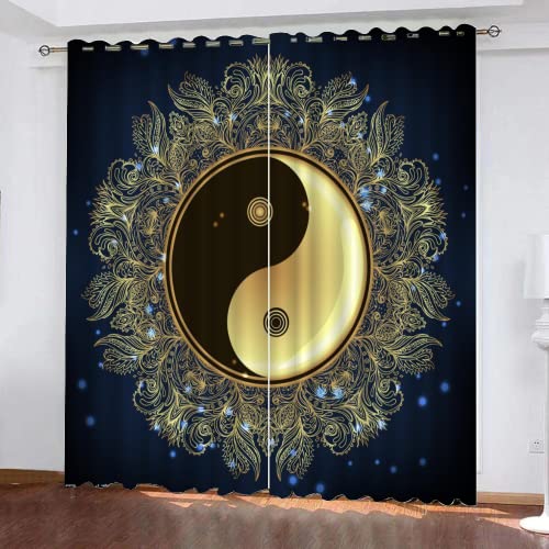 HABEAT 3D Yin Yang Vorhänge Abdunkelnde Retro Bohemian Kindervorhänge Vorhang mit ösen 2er Set Gardinen Blickdicht Verdunkelungs für Kinderzimmer Schlafzimmer Wohnzimmer B 150 X H 166 cm von HABEAT