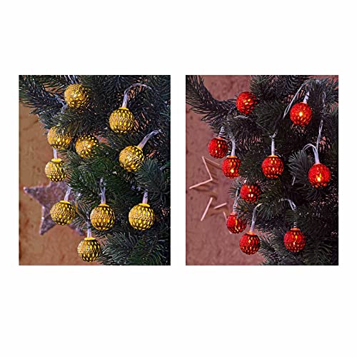 2er Set LED Lichterkette Gold & Rot mit je 10 Kugeln Ø 2,5 cm Warmweiß Batterie Kugelkette Orientalische Weihnachtsbeleuchtung Batteriebetrieben 2er Set LED Lichterkette Gold & Rot mit je 10 Kugeln Ø 2,5 cm Warmweiß Batterie Kugelkette Orientalische Weihnachtsbeleuchtung Batteriebetrieben von HAC24