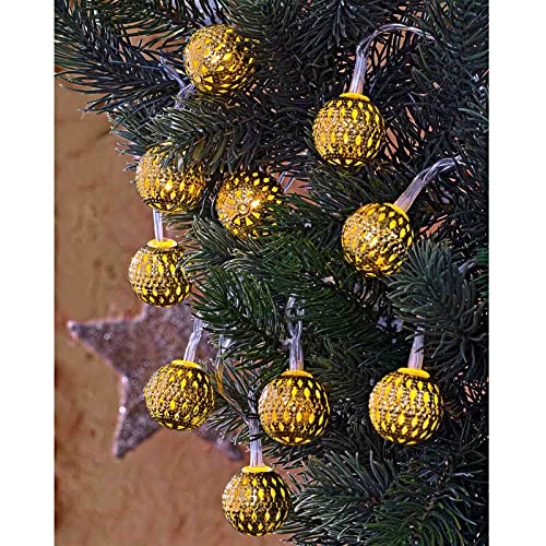 LED Lichterkette mit 10 Kugeln Ø 2,5 cm Warmweiß Batterie Kugelkette Orientalische Weihnachtsbeleuchtung Batteriebetrieben (Gold) von HAC24