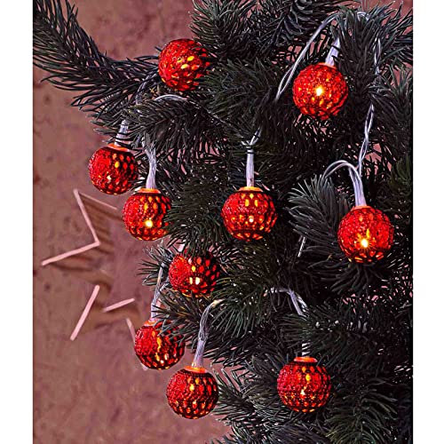 LED Lichterkette mit 10 Kugeln Ø 2,5 cm Warmweiß Batterie Kugelkette Orientalische Weihnachtsbeleuchtung Batteriebetrieben (Rot) von HAC24