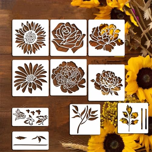 Garden Fence Large Flower Stencils DIY Painting Templates, Reusable Flower Stencils For Painting, Flower Yard Spray Paint Crafts Stencils, Large Stencils for Fence Garden Decor (10 PCS) von HADAVAKA