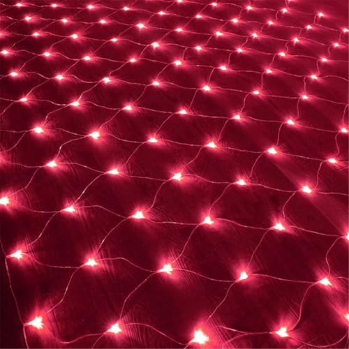 HADAVAKA Large Net Fairy String Lights, Led Fischernetz Licht, Mit 8 Lichtmodi, Mit Schwanz Stecker Kann In Reihe Geschaltet Werden, Für Bushe Zaun Wand/Weihnachtsbaum/Garten (Red, 3 * 2M) von HADAVAKA