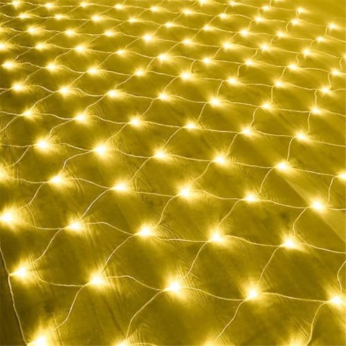 HADAVAKA Large Net Fairy String Lights, Led Fischernetz Licht, Mit 8 Lichtmodi, Mit Schwanz Stecker Kann In Reihe Geschaltet Werden, Für Bushe Zaun Wand/Weihnachtsbaum/Garten (Warm, 2 * 2M) von HADAVAKA