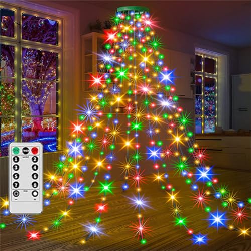 HADAVAKA Weihnachtsbaum-wasserfall-lichter, Led-weihnachtslicht Mit Ring, Usb-Mit Fernbedienung, Led-weihnachtslichterkette Für Innen- Und Außen-weihnachtsornamente (Color, 1.5M) von HADAVAKA