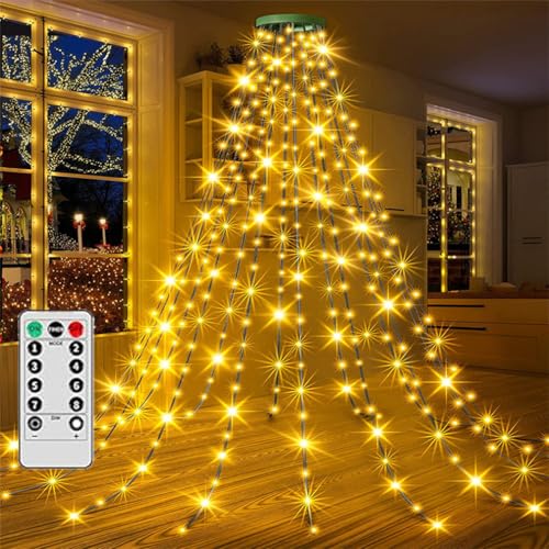 HADAVAKA Weihnachtsbaum-wasserfall-lichter, Led-weihnachtslicht Mit Ring, Usb-Mit Fernbedienung, Led-weihnachtslichterkette Für Innen- Und Außen-weihnachtsornamente (Warm, 3M) von HADAVAKA