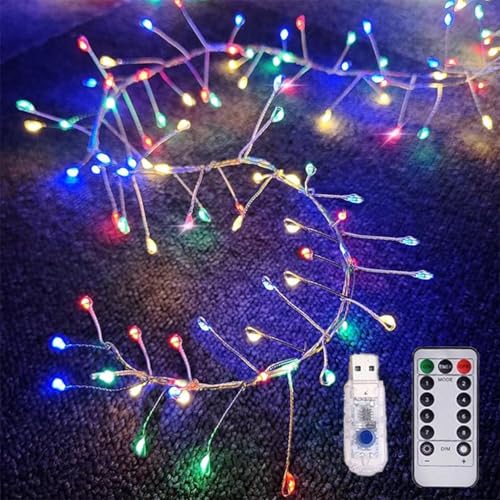 Kupferdraht Feuerwerkskörper Lichterkette, Led Cluster Lichterkette Mit Fernbedienung, Urlaubsdekoration Kupferdraht Stimmungslichter, Für Schlafzimmer, DIY, Weihnachtsbaum, Garten (Colour, 6M) von HADAVAKA