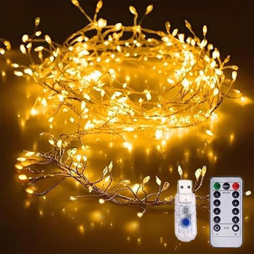 Kupferdraht Feuerwerkskörper Lichterkette, Led Cluster Lichterkette Mit Fernbedienung, Urlaubsdekoration Kupferdraht Stimmungslichter, Für Schlafzimmer, DIY, Weihnachtsbaum, Garten (Warm, 6M) von HADAVAKA