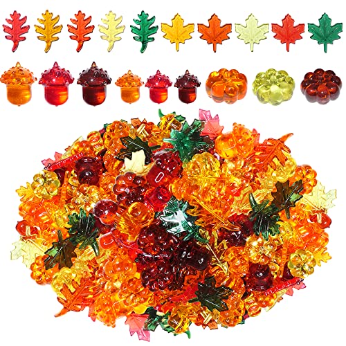HADDIY Herbstvasenfüller, 165 Stück Acryl-Kürbisblätter, Eichelsteine, sensorische Müllfüller für Danksagungen, Tischdekorationen, Tischstreuungen, Vorschulzählen und Danksagungsbasteln von HADDIY