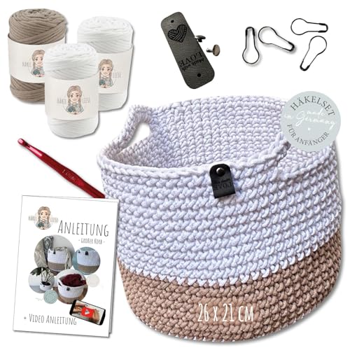HÄKEL LIESE Häkelset für Anfänger - großer Korb, Häkelset Anfänger, Aufbewahrungskorb, Baumwollgarn, Crochet, Körbe Häkeln, DIY Erwachsene, Häkel-Set, häckeln lernen von HÄKEL LIESE