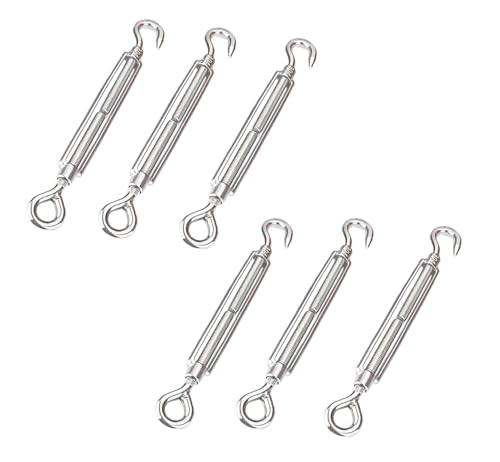 Spannschloss-Drahtspanner, 6 Stück M6 Edelstahl 304 Haken- und Hakenspannschlösser Verstellbarer Drahtseilspanner for Kletterpflanzen Spannschloss-Spanner-Kit(M6 0j) von HAEUYA