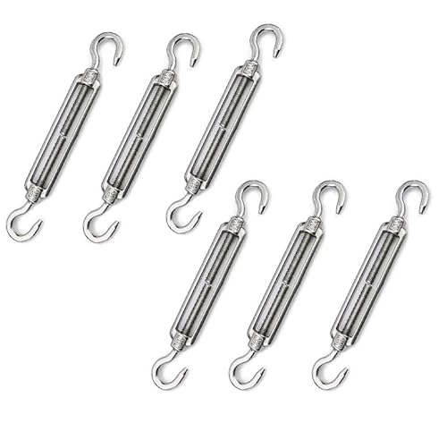 Spannschloss-Drahtspanner, 6 Stück M6 Edelstahl 304 Haken- und Hakenspannschlösser Verstellbarer Drahtseilspanner for Kletterpflanzen Spannschloss-Spanner-Kit(M6 Jj) von HAEUYA