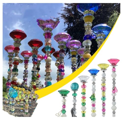 HAFNFUE 6 Stück Gartenstäbe mit Glasperlen – Handgefertigte Deko für Garten & Balkon – Wetterfest & Kindersicher Gartenliebhaber & Kinder von HAFNFUE