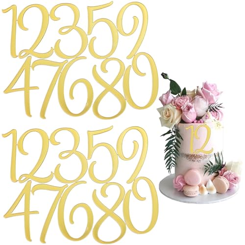 HAFRILY 2 Sets Acryl-Kuchenaufsätze 0–9 Zahlen für Kuchendekoration, goldene Kuchendekorationen, Cupcake-Topper für Geburtstag, Hochzeit, Jahrestag, Abschlussfeier, Party, DIY-Zubehör (Gold) von HAFRILY