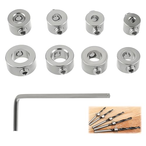 HAFRILY 8 Stück Tiefenanschlagringe Set,Bohrtiefenbegrenzer 3-10mm Tiefenanschlag für Bohrer mit Sechskantschlüssel Stellungsregler Ring Tiefenbegrenzer Tiefenstop Dübeln von HAFRILY