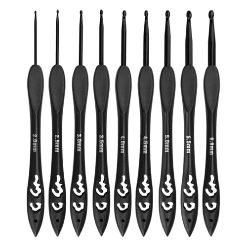 HAFRILY Vintage Schwarz Häkelnadel Set 2-6mm Alumina Häkelnadeln Set mit Leicht Kunststoffgriff für Strickbegeisterte,Anfänger Häkelnadel Set Ergonomisch Häckelnadeln Glatter Crochet Hook (9 Stück) HAFRILY Vintage Schwarz Häkelnadel Set 2-6mm Alumina Häkelnadeln Set mit Leicht Kunststoffgriff für Strickbegeisterte,Anfänger Häkelnadel Set Ergonomisch Häckelnadeln Glatter Crochet Hook (9 Stück) von HAFRILY