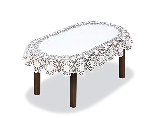 HAFT® Oval Tischdecke Tischläufer Spitze Weiß Tischdecke mit Stickerei von HAFT