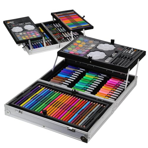 HAGO Malset Malerei Set 145-teilig Malkoffer Buntstifte Filzstifte Pastellfarben Kreide Kunst von HAGO