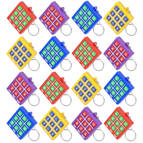 HAGOT 16 Stück Tic Tac Toe Spiel Schlüsselanhänger, Mini Tic Tac Toe Mitgebsel Schlüsselanhänger, für Kinder Alter 8-12, für Jungen Mädchen, für Kindergeburtstag von HAGOT