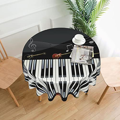 HAHAFU Gitarre Klavier Muster Tischdecke,Runde 152cm Durchmesser,Drucken Wasserdicht Abwischbare Polyester Tischabdeckung Dekoration von HAHAFU