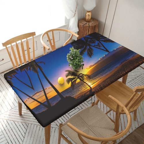 Hawaii Beach Tischdecke, quadratisch, wasserdicht, schmutzabweisend, Polyestergewebe, waschbar, für drinnen und draußen, Party, Esstisch, 152 cm Hawaii Beach Tischdecke, quadratisch, wasserdicht, schmutzabweisend, Polyestergewebe, waschbar, für drinnen und draußen, Party, Esstisch, 152 cm von HAHAFU
