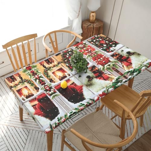 Tischdecke, Motiv: Weihnachtshund, quadratisch, wasserdicht, schmutzabweisend, Polyestergewebe, waschbar, für drinnen und draußen, Party, Esstisch, 1,5 m Tischdecke, Motiv: Weihnachtshund, quadratisch, wasserdicht, schmutzabweisend, Polyestergewebe, waschbar, für drinnen und draußen, Party, Esstisch, 1,5 m von HAHAFU