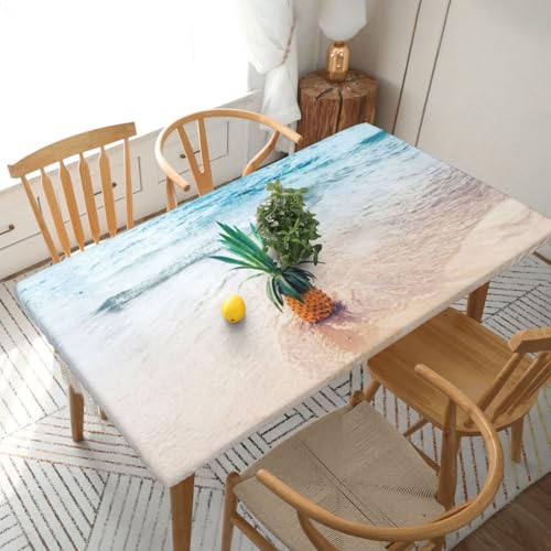 Tischdecke "Pineapple By The Sea", quadratisch, wasserdicht, schmutzabweisend, Polyestergewebe, waschbar, für drinnen und draußen, Party, Esstisch, 1,5 m Tischdecke "Pineapple By The Sea", quadratisch, wasserdicht, schmutzabweisend, Polyestergewebe, waschbar, für drinnen und draußen, Party, Esstisch, 1,5 m von HAHAFU