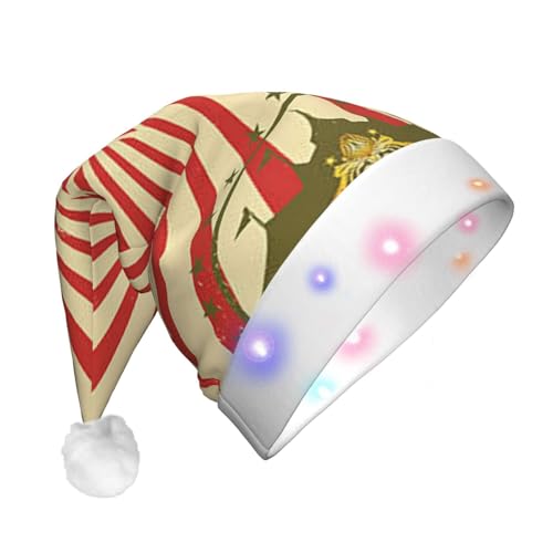 Bedruckte Weihnachtsmütze mit Zirkushintergrund, lustige, beleuchtete Weihnachtsmütze mit LED, Erwachsene, Plüsch-Weihnachtsmütze für Damen und Herren von HAICOM