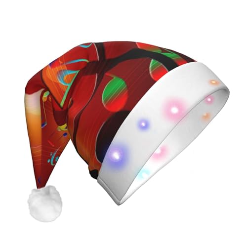 Bunte Weihnachtsmütze mit Musikschlüssel-Motiv, lustig, beleuchtet, mit LED, für Erwachsene, Plüsch-Weihnachtsmütze für Damen und Herren von HAICOM