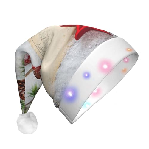 Schneerote Weihnachtsschuhe, bedruckte Weihnachtsmannmütze, lustig, beleuchtet, mit LED, Erwachsene, Plüsch-Weihnachtsmütze für Damen und Herren von HAICOM