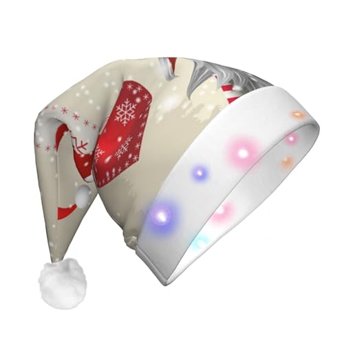 Weihnachtsmütze mit Aufdruck "Merry Christmas", lustig, beleuchtet, mit LED, für Erwachsene, Plüsch-Weihnachtsmütze für Damen und Herren von HAICOM