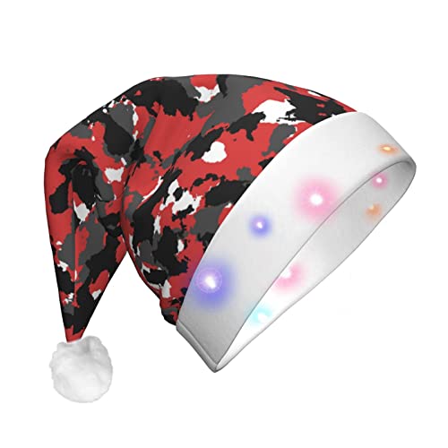 Weihnachtsmütze mit Camouflage-Muster, lustig, beleuchtet, mit LED, für Erwachsene, Plüsch-Weihnachtsmütze für Damen und Herren von HAICOM