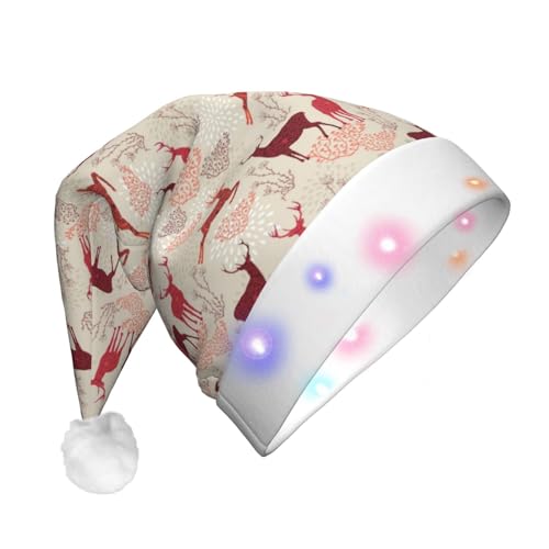 Weihnachtsmütze mit Elch-Motiv, lustig, beleuchtet, mit LED, für Erwachsene, Plüsch-Weihnachtsmütze für Damen und Herren von HAICOM