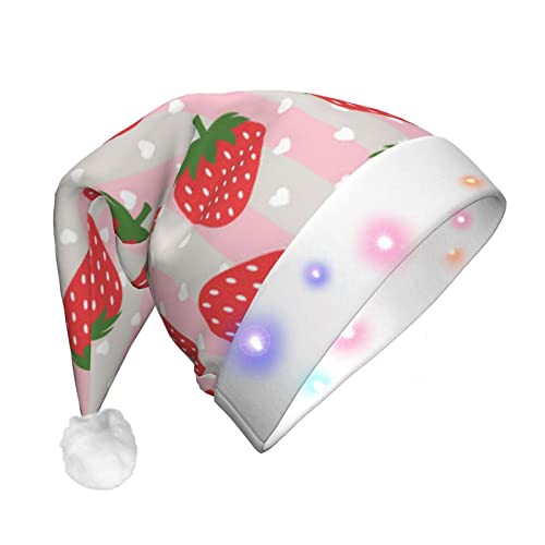 Weihnachtsmütze mit Erdbeermotiv, lustig, beleuchtet, mit LED, für Erwachsene, Plüsch-Weihnachtsmütze für Damen und Herren von HAICOM