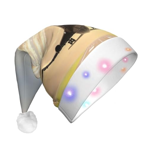 Weihnachtsmütze mit Flugzeugdruck, lustig, beleuchtet, mit LED, Erwachsene, Plüsch-Weihnachtsmütze für Damen und Herren von HAICOM