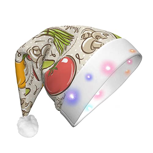 Weihnachtsmütze mit Gemüse und Früchten, lustig, beleuchtet, mit LED, für Erwachsene, Plüsch-Weihnachtsmütze für Damen und Herren von HAICOM