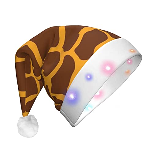 Weihnachtsmütze mit Giraffen-Druck, lustig, beleuchtet, mit LED, Erwachsene, Plüsch-Weihnachtsmütze für Damen und Herren von HAICOM