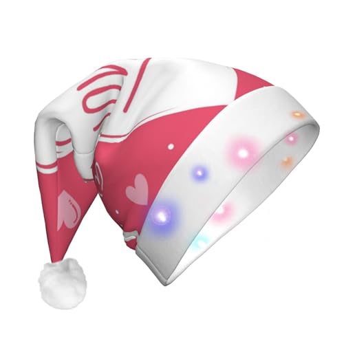 Weihnachtsmütze mit Herz-Motiv, lustige, beleuchtete Weihnachtsmütze mit LED, Erwachsene, Plüsch-Weihnachtsmütze für Damen und Herren von HAICOM