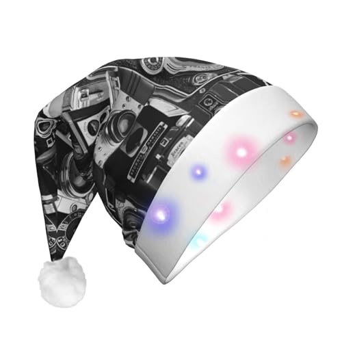 Weihnachtsmütze mit Kamera-Druck, lustig, beleuchtet, mit LED, für Erwachsene, Plüsch-Weihnachtsmütze für Damen und Herren von HAICOM