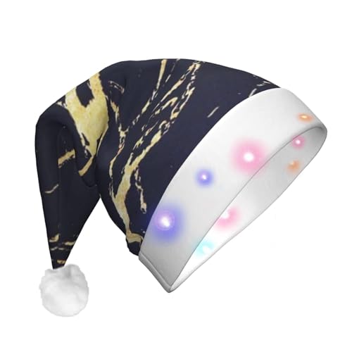 Weihnachtsmütze mit Marmor-Druck, lustig, beleuchtet, mit LED, für Erwachsene, Plüsch-Weihnachtsmütze für Damen und Herren von HAICOM
