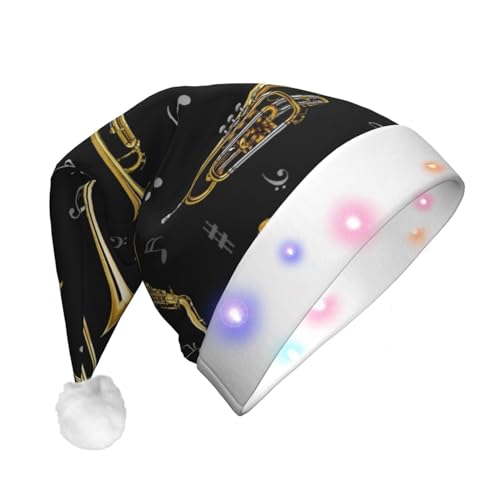 Weihnachtsmütze mit Musikinstrumenten, bedruckt, lustig, beleuchtet, mit LED, für Erwachsene, Plüsch-Weihnachtsmütze für Damen und Herren von HAICOM