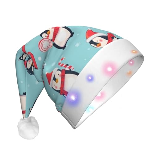 Weihnachtsmütze mit Pinguin-Motiv, lustige, beleuchtete Weihnachtsmütze mit LED, für Erwachsene, Plüsch-Weihnachtsmütze für Damen und Herren von HAICOM
