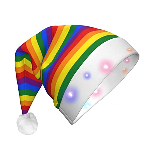 Weihnachtsmütze mit Regenbogen-Muster, lustig, beleuchtet, mit LED, Erwachsene, Plüsch-Weihnachtsmütze für Damen und Herren von HAICOM