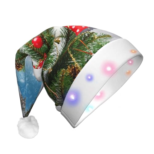 Weihnachtsmütze mit Weihnachtsbaum-Motiv, lustige, beleuchtete Weihnachtsmütze mit LED, Erwachsene, Plüsch-Weihnachtsmütze für Damen und Herren von HAICOM