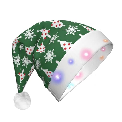 Weihnachtsmütze mit Weihnachtsbaum-Muster, bedruckte Weihnachtsmannmütze, lustig, beleuchtet, mit LED, Erwachsene, Plüsch-Weihnachtsmütze für Damen und Herren von HAICOM