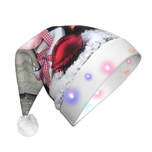 Weihnachtsmütze mit Weihnachtsdekoration, bedruckt, lustig, beleuchtet, mit LED, für Erwachsene, Plüsch-Weihnachtsmütze für Damen und Herren von HAICOM