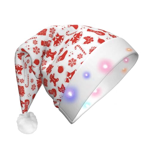 Weihnachtsmütze mit Weihnachtsdruck, bedruckte Weihnachtsmütze, lustige leuchtende Weihnachtsmütze mit LED, Erwachsene, Plüsch-Weihnachtsmütze für Damen und Herren von HAICOM