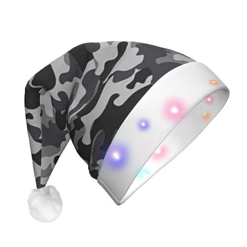 Weihnachtsmütze mit abstraktem Camouflage-Muster, lustig, beleuchtet, mit LED, für Erwachsene, Plüsch-Weihnachtsmütze für Damen und Herren von HAICOM