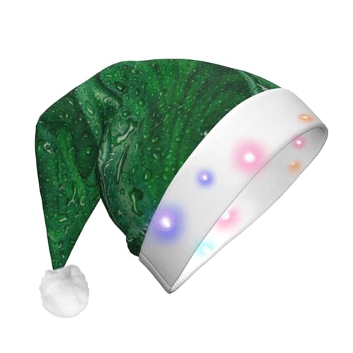 Weihnachtsmütze mit grünen Blättern, lustig, beleuchtet, mit LED, für Erwachsene, Plüsch-Weihnachtsmütze für Damen und Herren von HAICOM